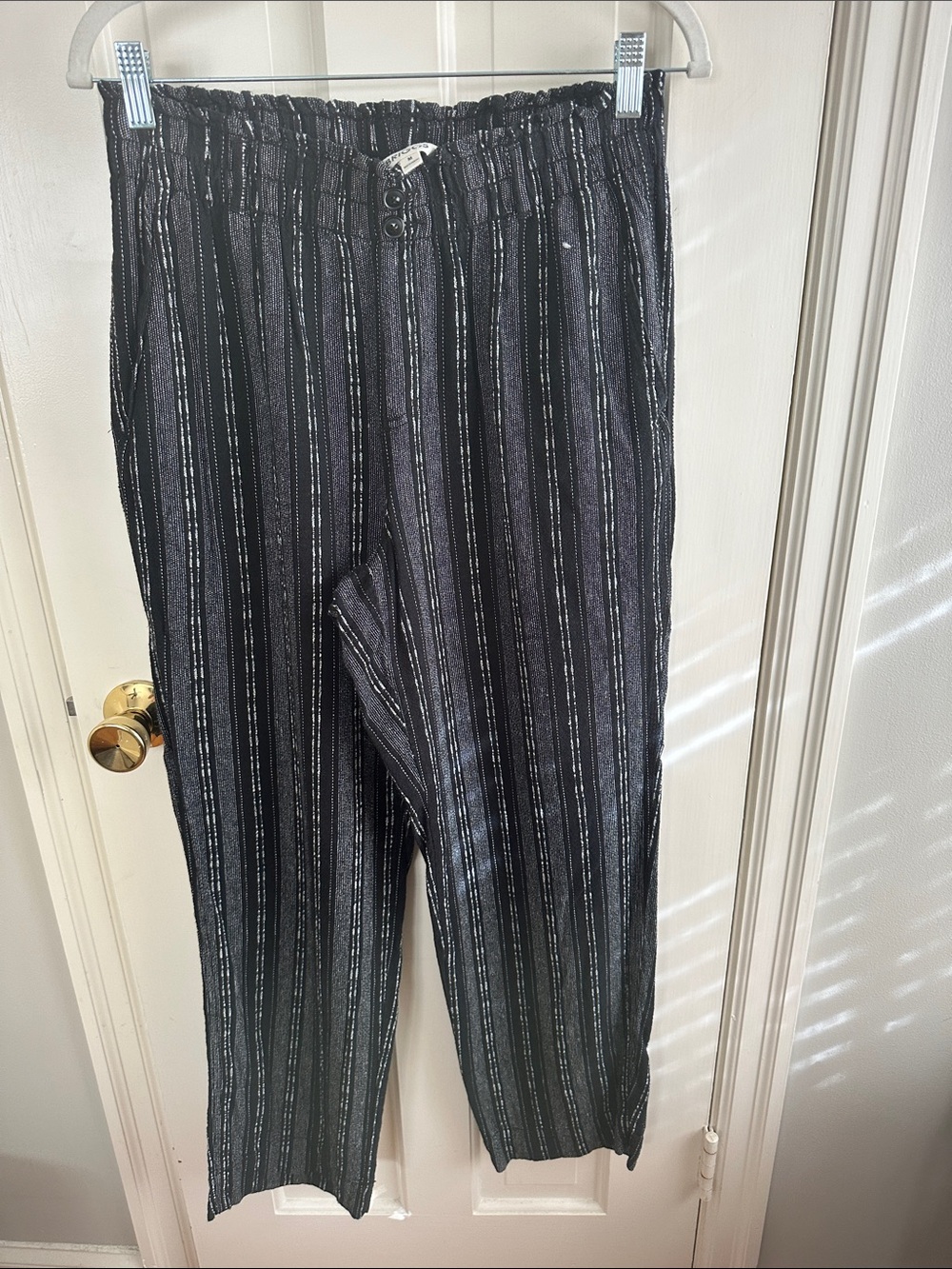 Briggs Black Striped Casual Linen Pants